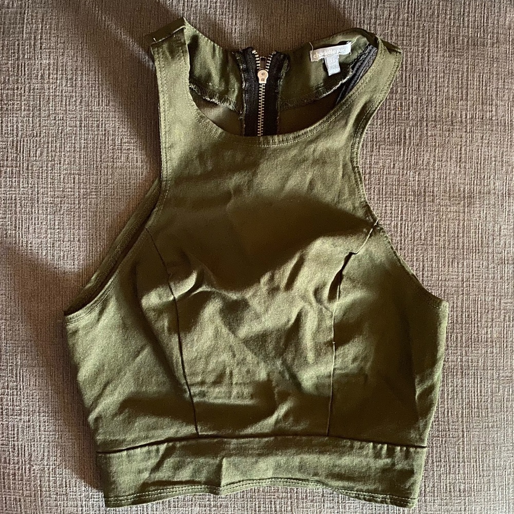 Women’s army green crop top size xs zips in back